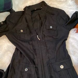 Size small black short sleeve button up blazer top